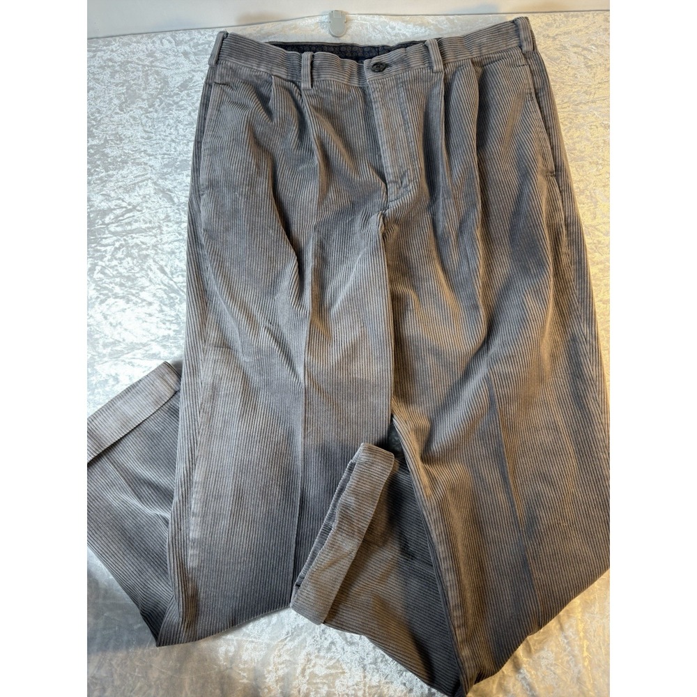 Brooks Brothers Elliott Gray Corduroy Pants Mens 35x31 Pleated Straight Leg